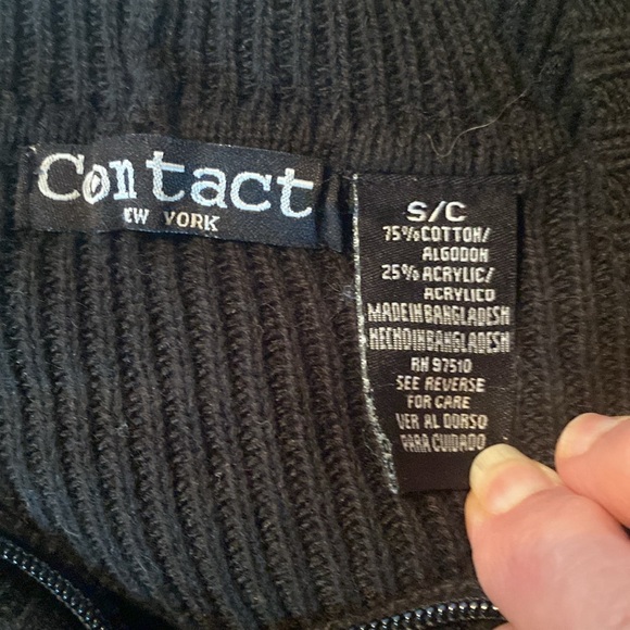 Vintage Contact New York Heavy Black Ribbed Zip-up Hooded Cardigan - Picture 2 of 5